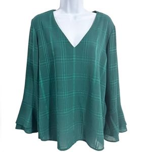 41 Hawthorn Ainsley Textured Bell Sleeve Teal GreenV-Neck Blouse Size Large
